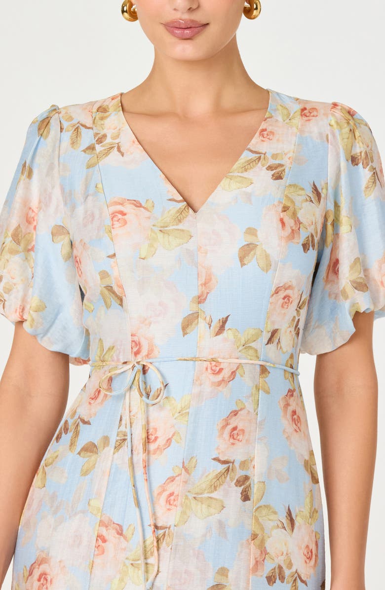 ASTR the Label Lavena Floral Puff Sleeve Midi Dress, Alternate, color, Blue Floral