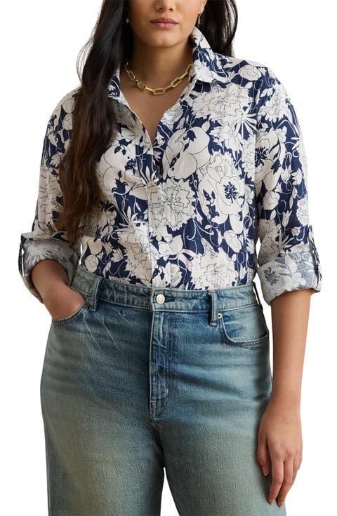 Karrie Floral Linen Button-Up Shirt (Plus)