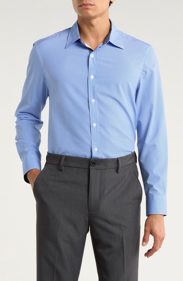 CONSTRUCT Micro Geometric Print Stretch Button-Up Shirt, Main, color, Blue