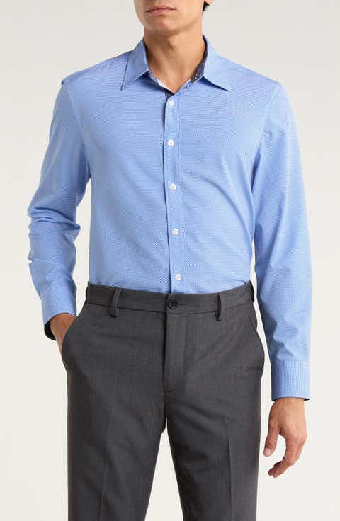 Micro Geometric Print Stretch Button-Up Shirt