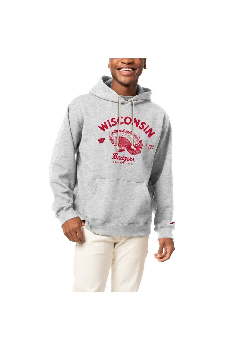 Men's League Collegiate Wear Heather Gray Wisconsin Badgers Stadium Essential Pullover Hoodie, Alternate, color, Heather Gray