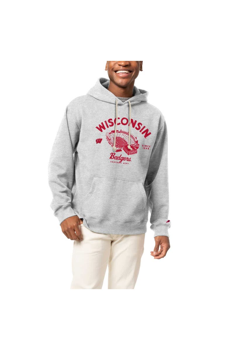 LEAGUE COLLEGIATE WEAR Men's League Collegiate Wear Heather Gray Wisconsin Badgers Stadium Essential Pullover Hoodie, Alternate, color, 