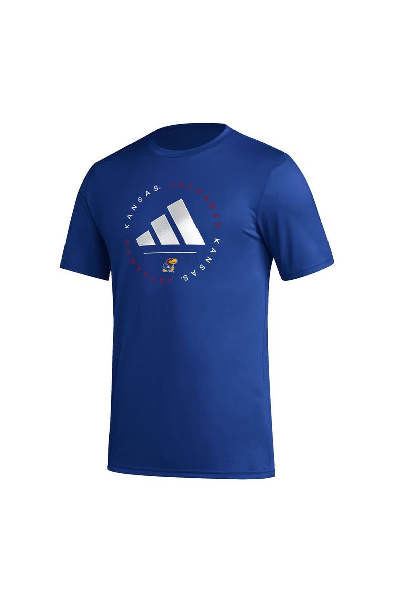 adidas Men's adidas Royal Kansas Jayhawks Stripe Up AEROREADY Pregame T-Shirt, Alternate, color, 