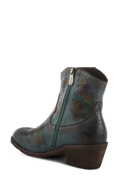 L'artiste By Spring Step Galop Embossed Floral Leather Bootie In Blue