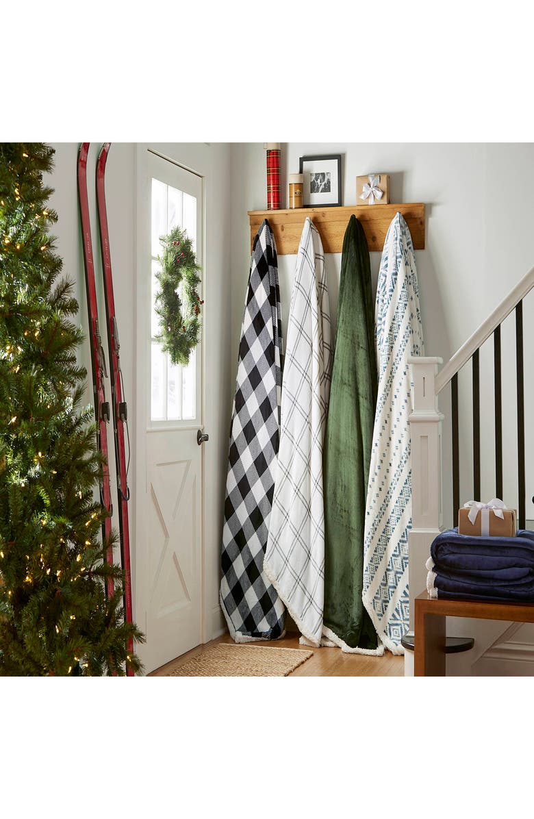 Eddie Bauer Vail Plaid Faux Shearling Throw Blanket, Alternate, color, Grey