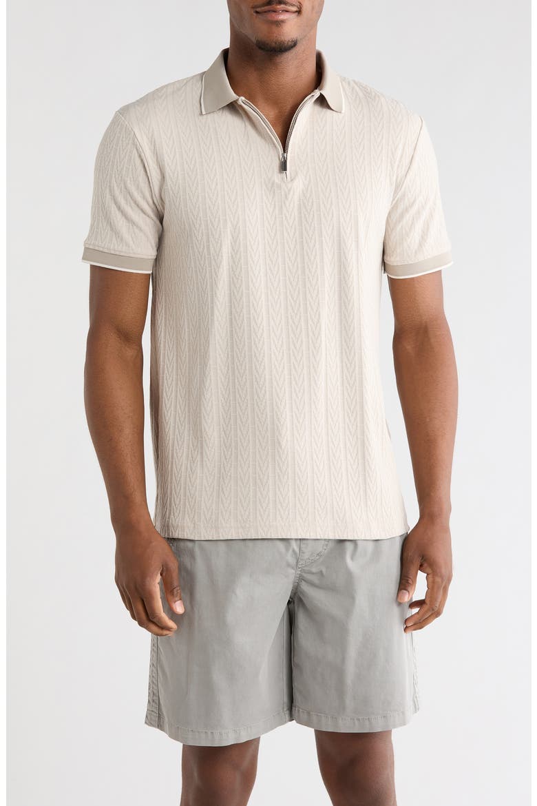 Tipped Textured Quarter Zip Polo, Main, color, BEIGE