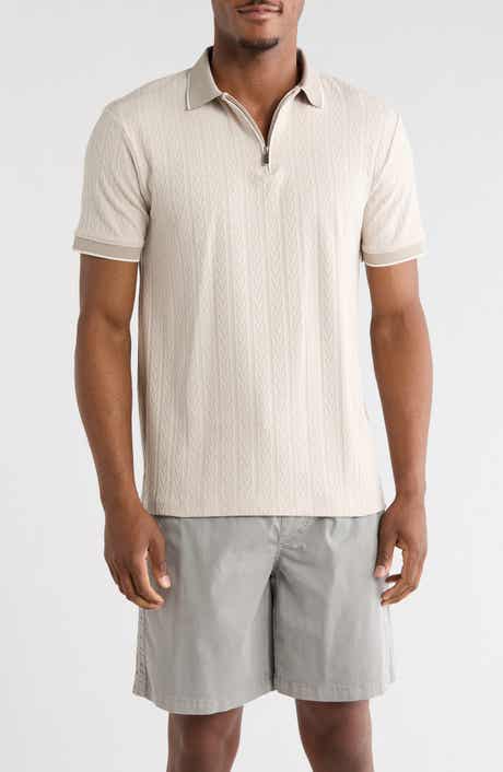 DENIM AND FLOWER Tipped Textured Quarter Zip Polo