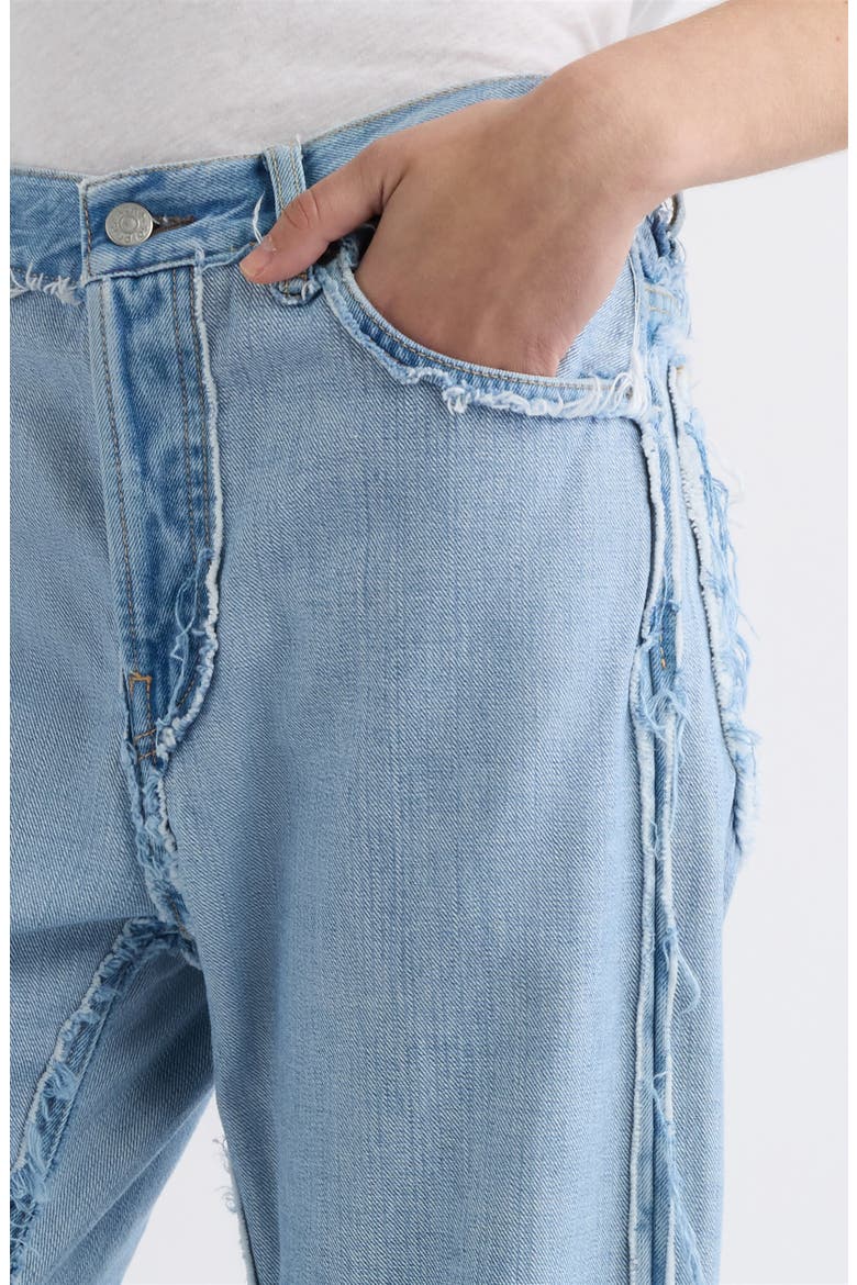 Pazer Frayed Double Layer Straight Leg Jeans, Alternate, color, LIGHT BLUE