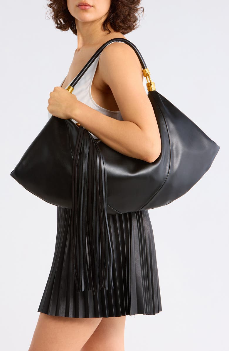 BCBG Tassel Water Repellent Shoulder Bag, Alternate, color, Black