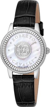 Roberto Cavalli by Franck Muller Mother-of-Pearl Leather Strap Watch, 30mm
