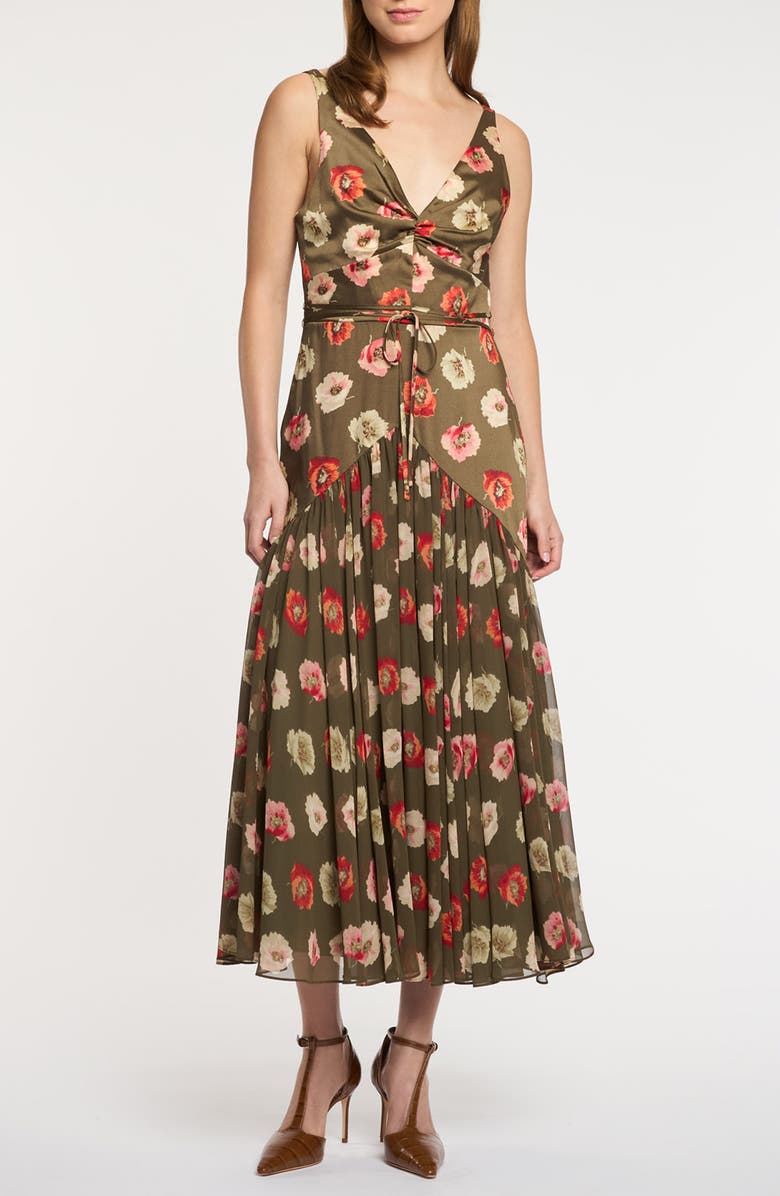Cinq à Sept Floating Poppies Carline Slipdress, Alternate, color, Dark Olive Multi