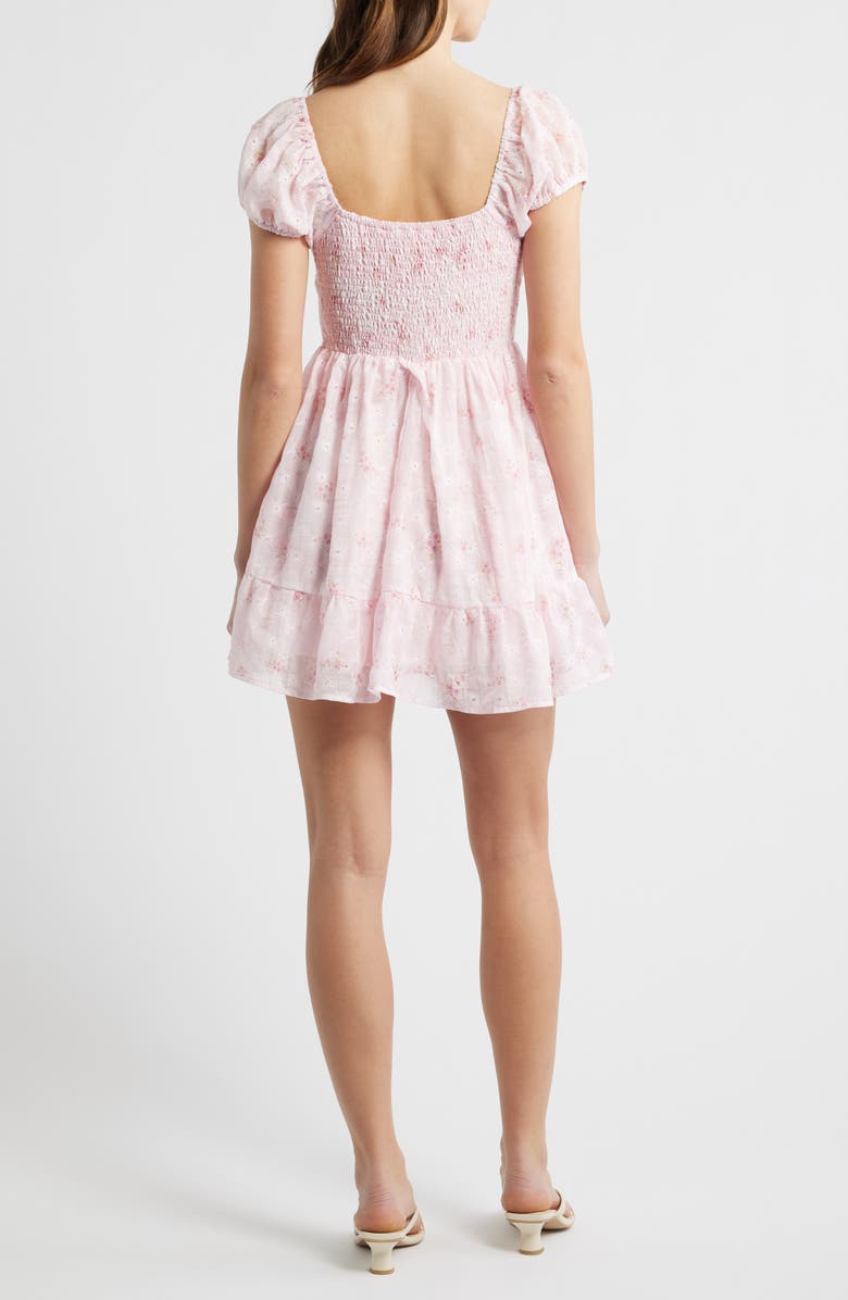 All in Favor Embroidered Sweetheart Neck Minidress, Alternate, color, Pink Ditsy
