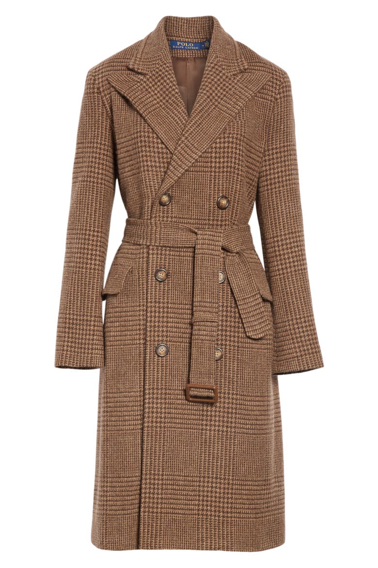 Plaid Lambswool & Alpaca Belted Coat, Alternate, color, BROWN GLEN PLAID