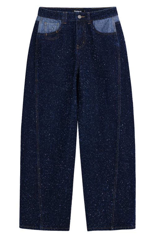 Desigual Hight Waist Two-tone Wide Leg Jeans In Blue