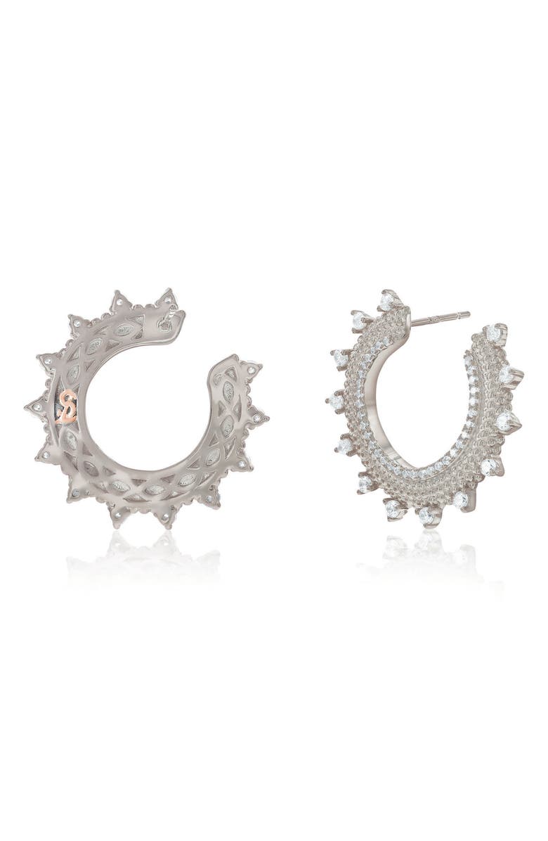 SUZY LEVIAN Cubic Zirconia Milgrain Sunburst Frontal Hoop Earrings, Alternate, color, White