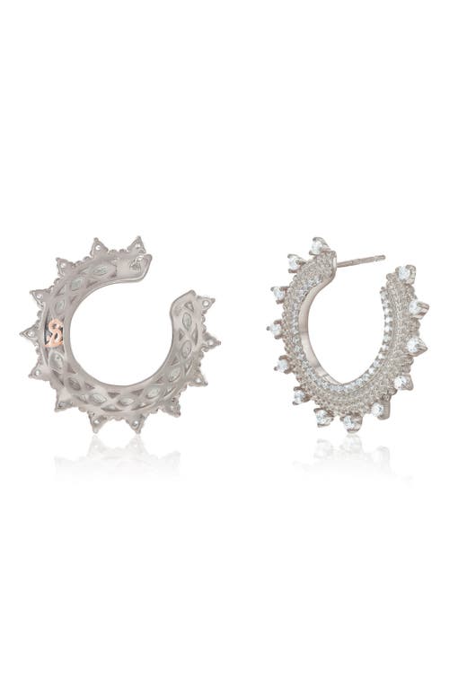 Suzy Levian Cubic Zirconia Milgrain Sunburst Frontal Hoop Earrings