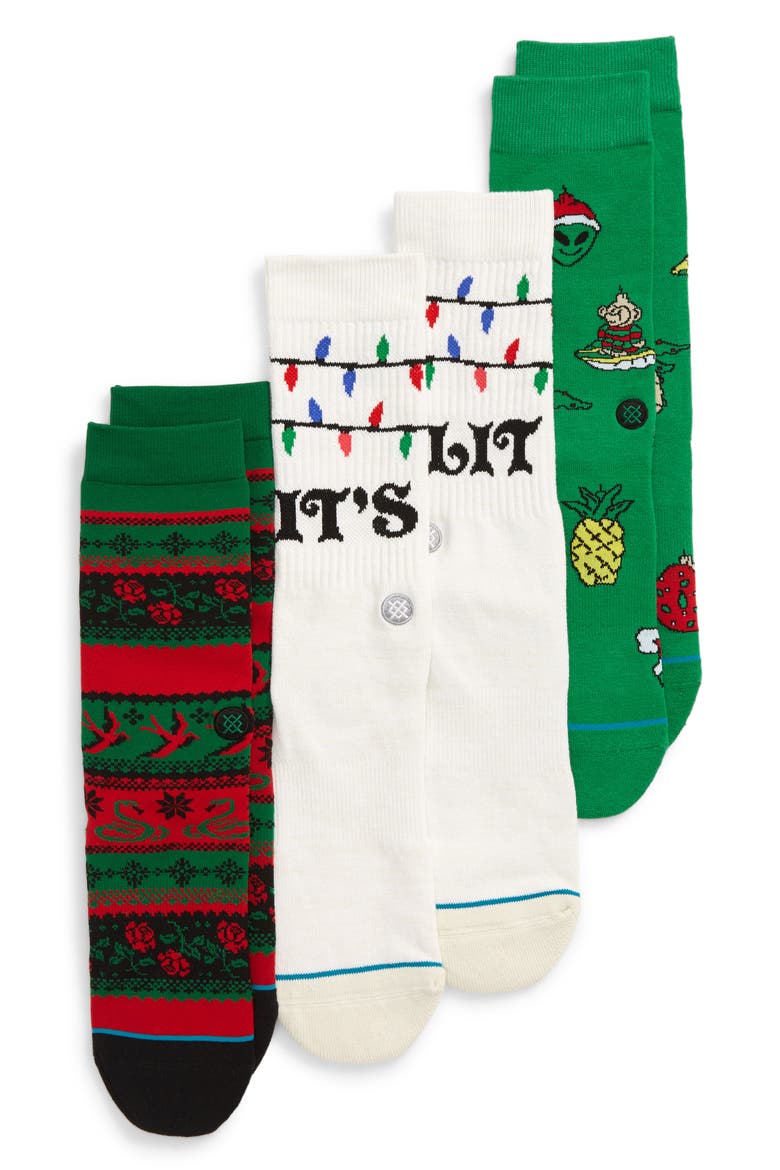 3-Pack Ornaments Crew Socks, Main, color, MULTI