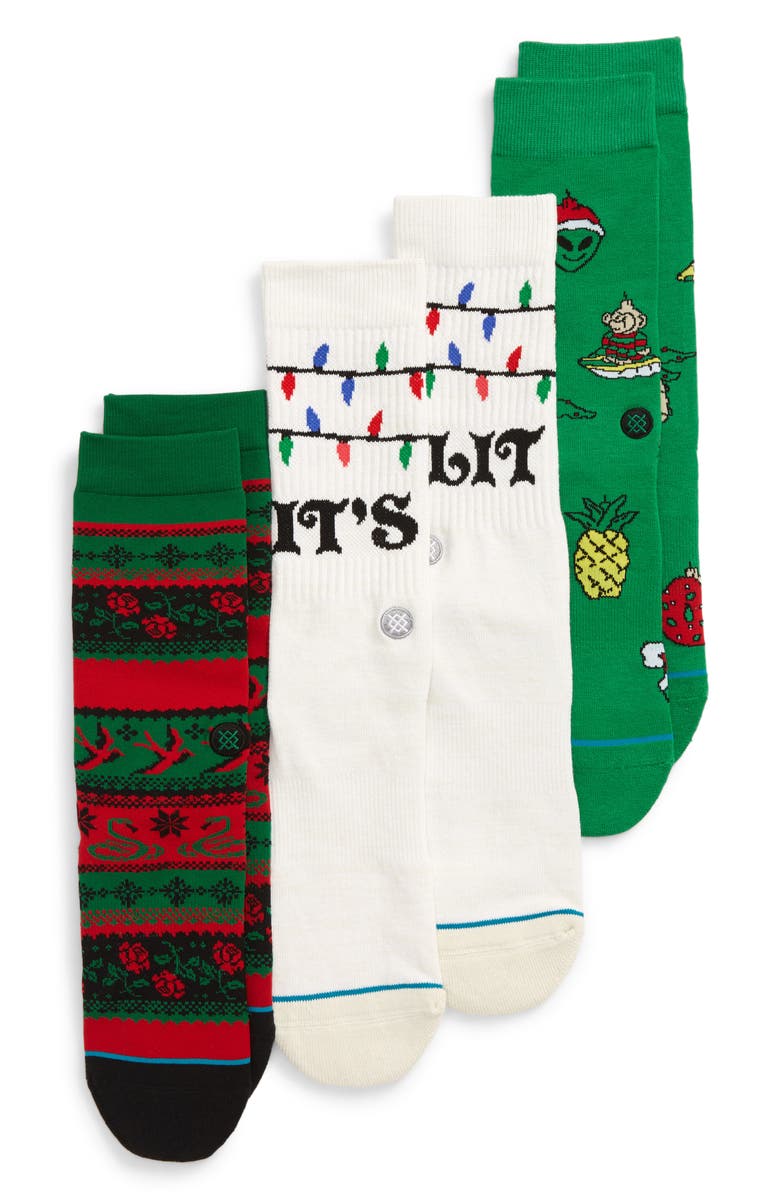 Stance 3-Pack Ornaments Crew Socks, Main, color, 