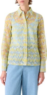 Akris punto Scribble Embroidered Sheer Tulle Button-Up Shirt