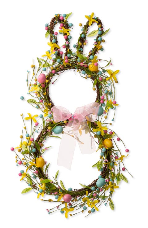 Easter Bunny Shaped Wreath with Eggs & Satin Ribbon Bow