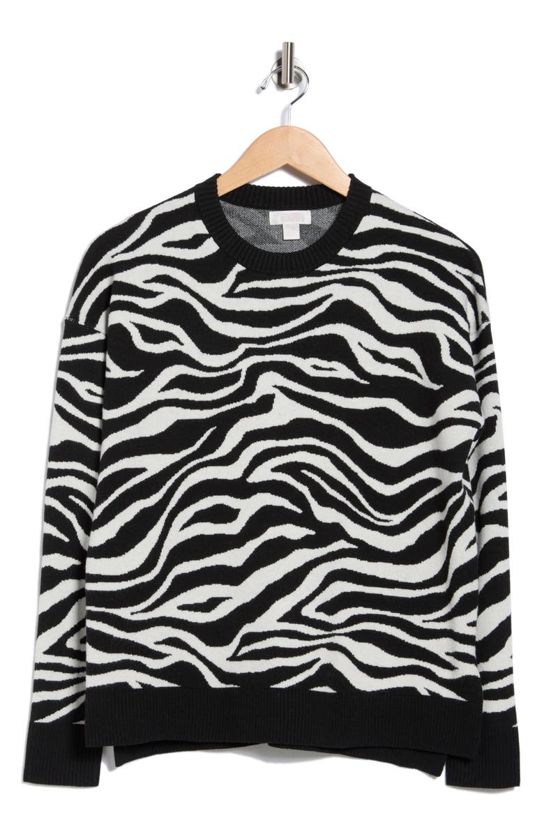 NORDSTROM RACK Patterned Crewneck Sweater, Alternate, color, Black- Ivory Abstract Zebra