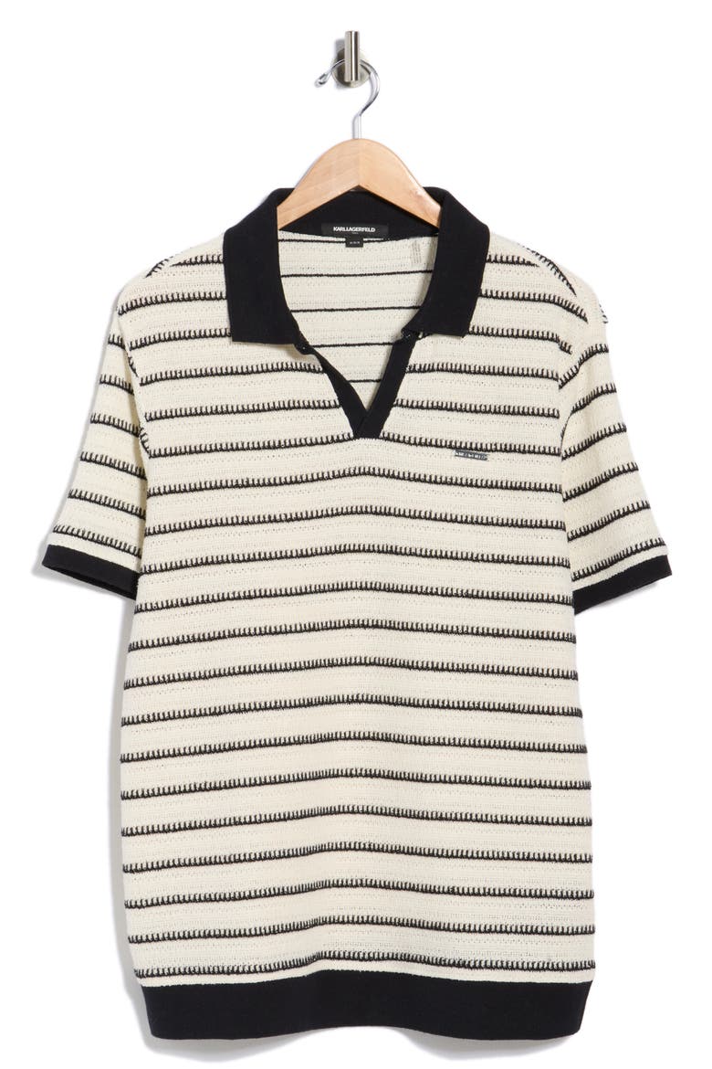 Johnny Collar Stripe Knit Polo, Alternate, color, WHITE/ BLACK