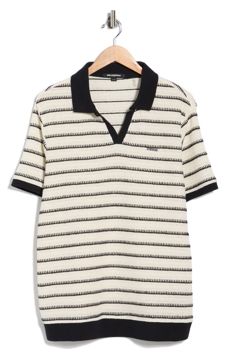 KARL LAGERFELD PARIS Johnny Collar Stripe Knit Polo, Alternate, color, White/ Black
