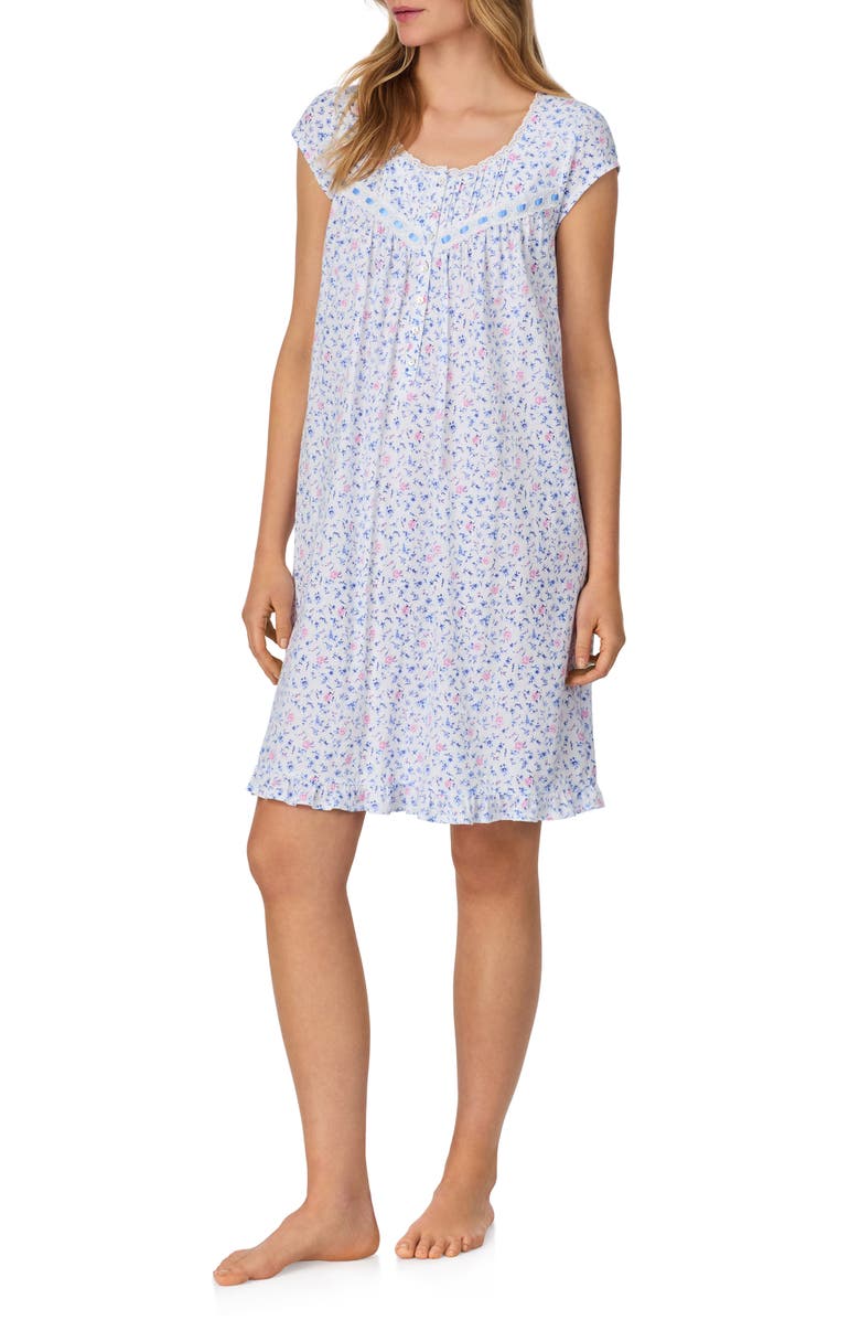 Eileen West Floral Cap Sleeve Cotton Jersey Nightgown, Alternate, color, White Ditsy