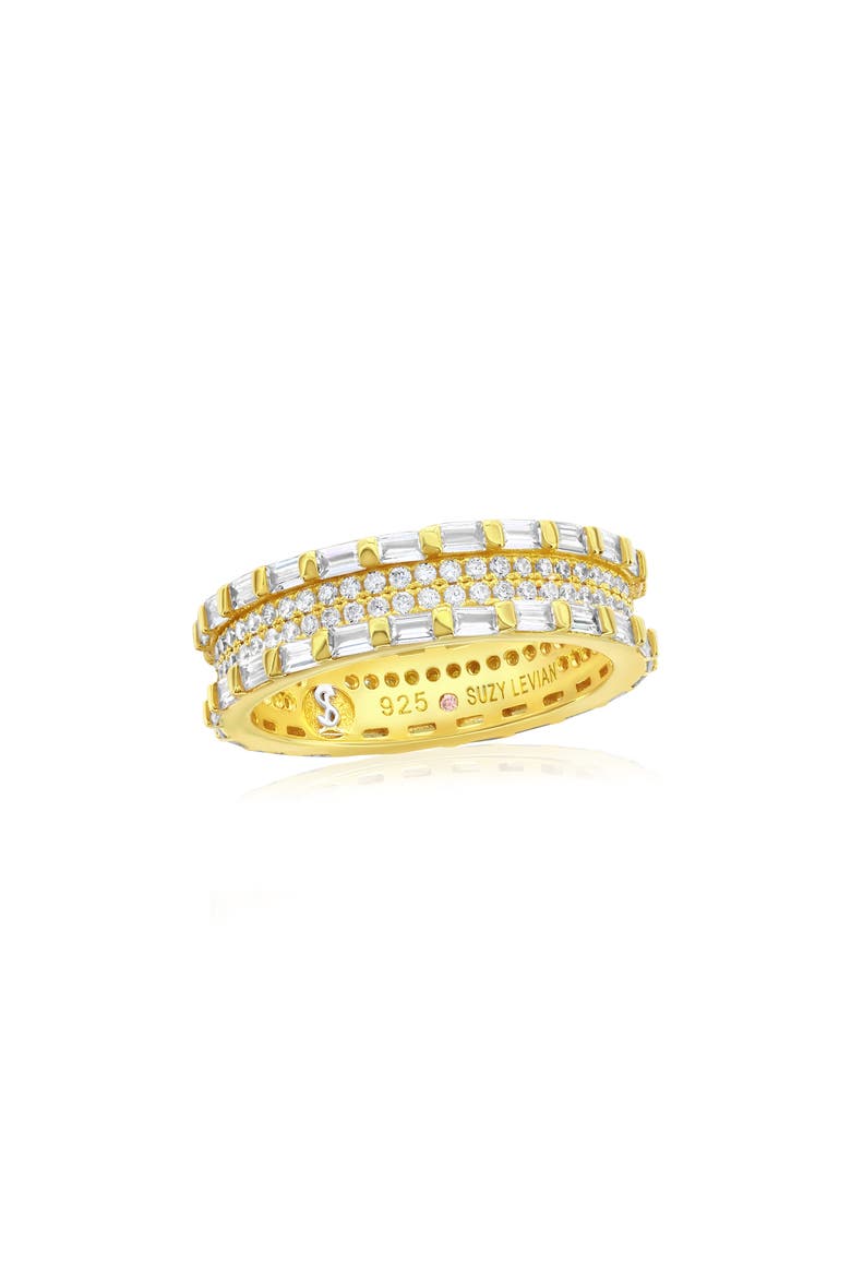 Baguette & Round Cubic Zirconia Eternity Band Ring, Main, color, YELLOW