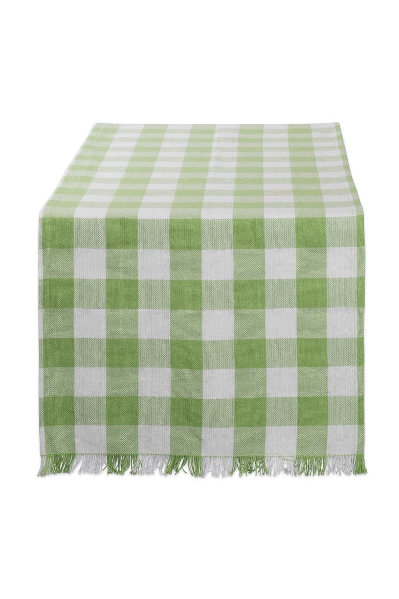 Heavyweight Check Fringed Table Runner, Main, color, Bright Green