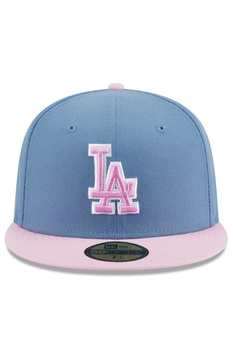 Men's New Era Blue/Pink Los Angeles Dodgers Spring Color Basic Two-Tone 59FIFTY Fitted Hat, Alternate, color, Blue