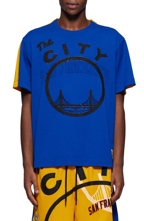Warriors Appliqué Oversize Graphic Mesh T-Shirt