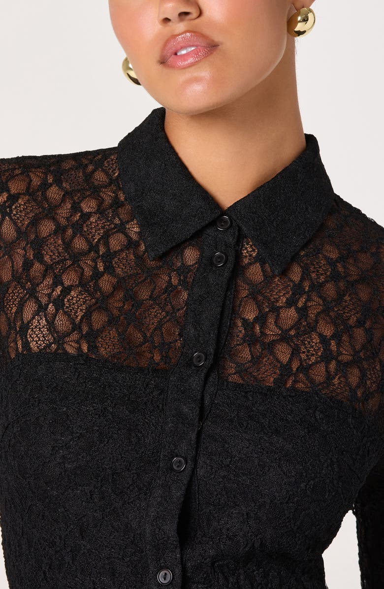 ASTR the Label Collared Long Sleeve Lace Shirtdress, Alternate, color, Black
