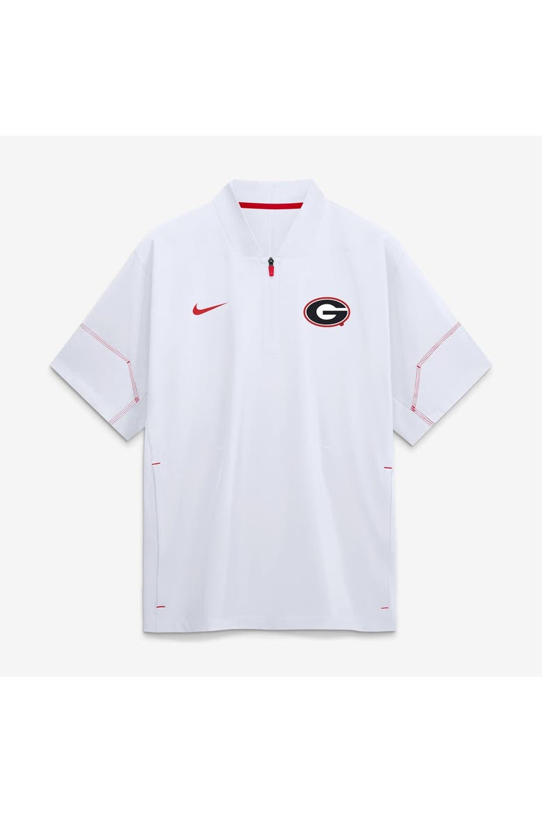Men's Nike White Georgia Bulldogs 2026 Sideline Short Sleeve Quarter-Zip Coaches Jacket, Main, color, White