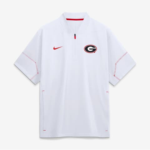 Men's Nike White Georgia Bulldogs 2026 Sideline Short Sleeve Quarter-Zip Coaches Jacket