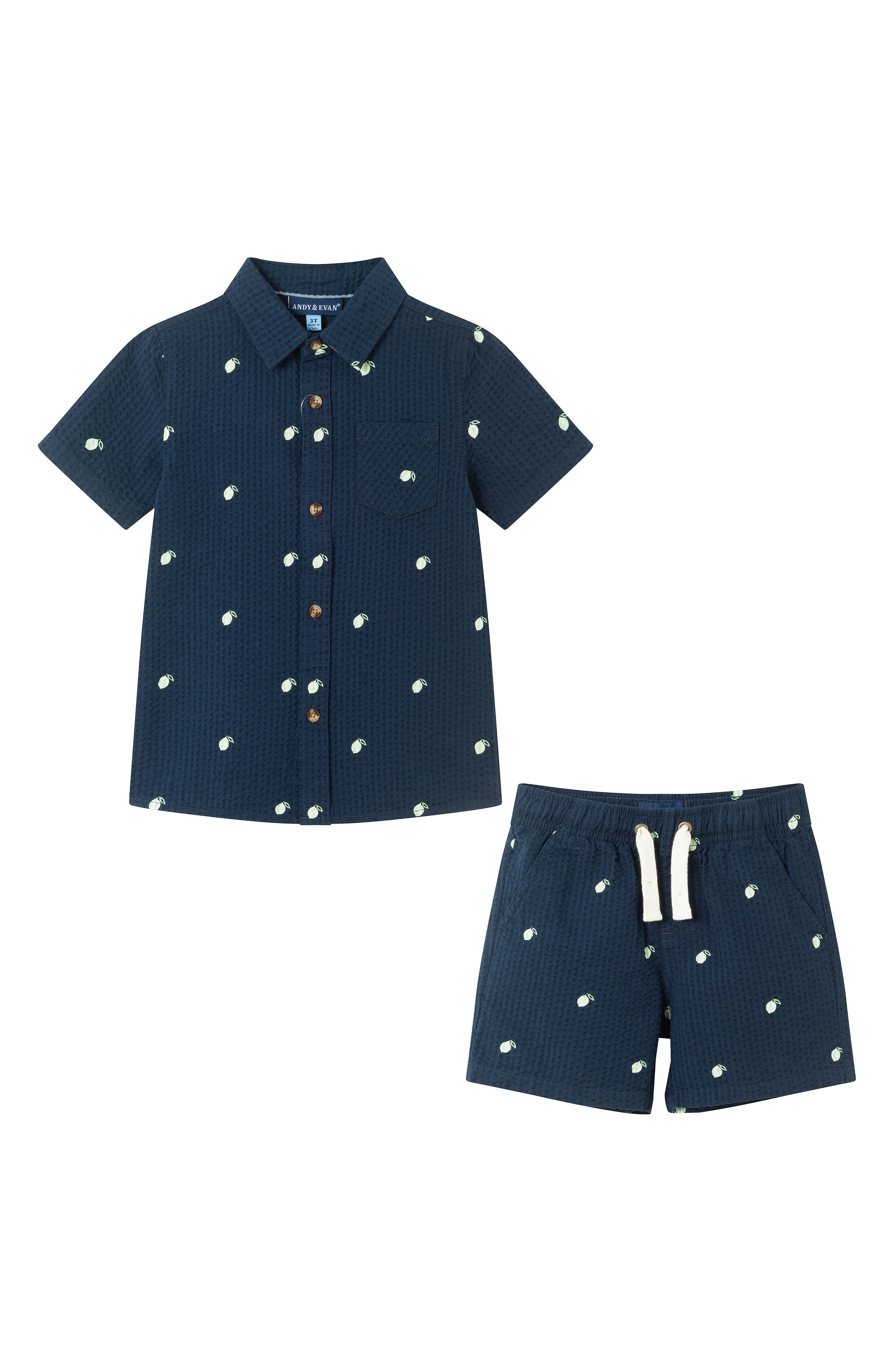 Andy & Evan Kids' Seersucker Lime Button Front Shirt & Shorts Set