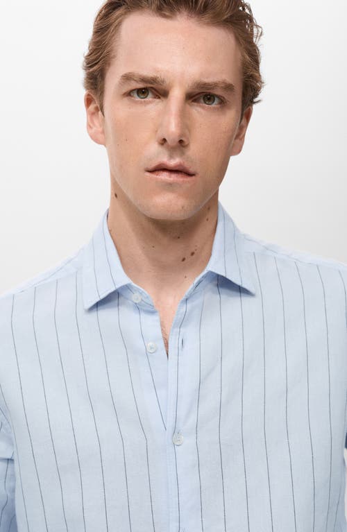 Mango Pinstripe Linen & Cotton Button-up Shirt In Blue