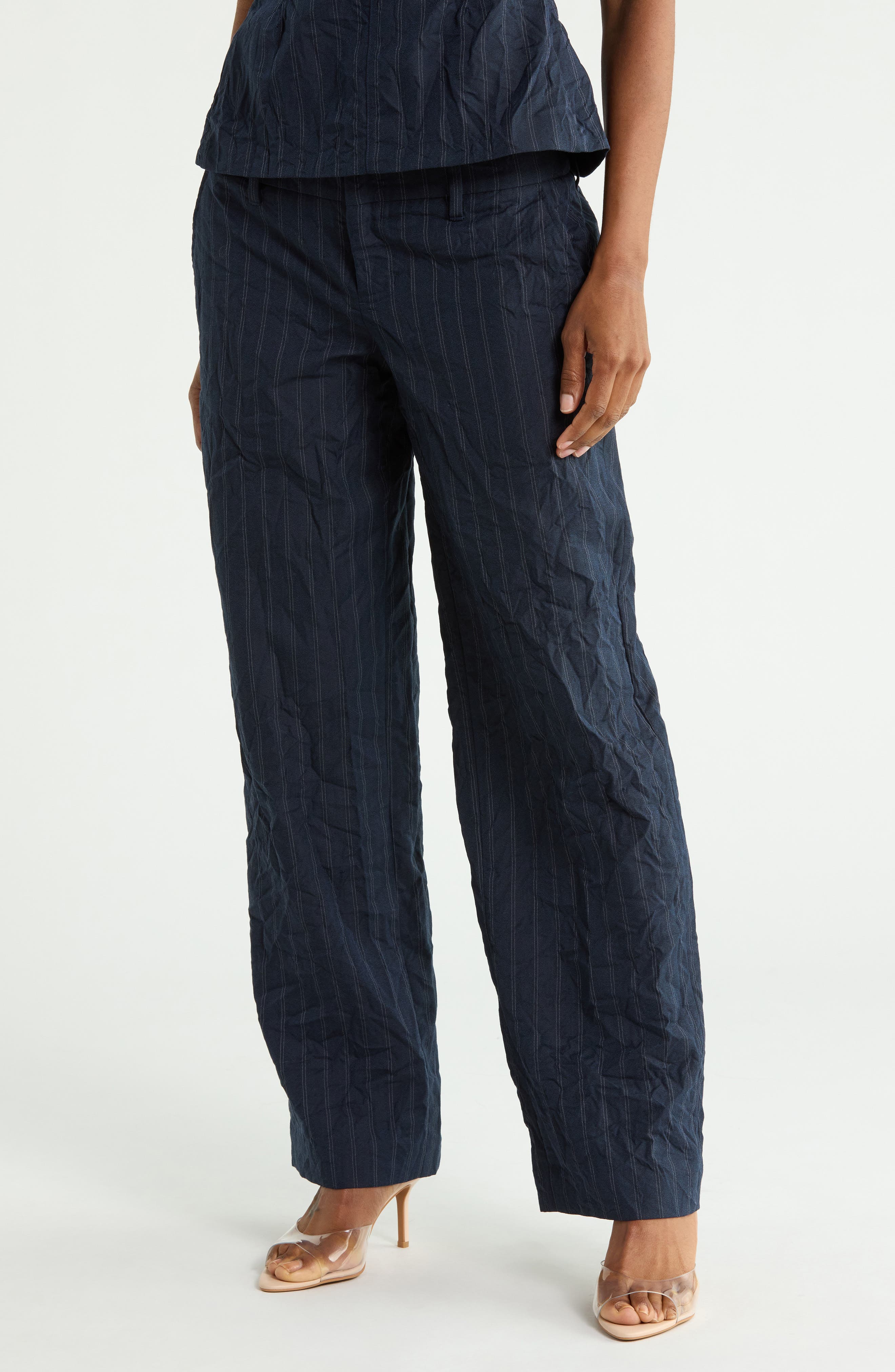 Ophelia Double Waistband Pinstripe Wide Leg Pants