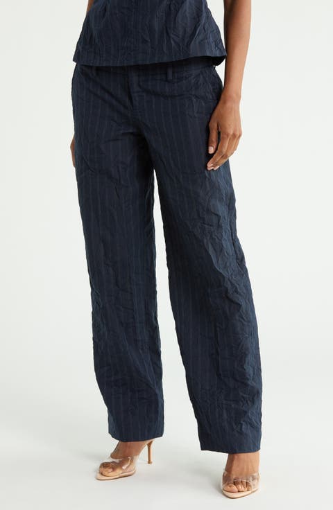 Ophelia Double Waistband Pinstripe Wide Leg Pants