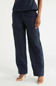 Ophelia Double Waistband Pinstripe Wide Leg Pants