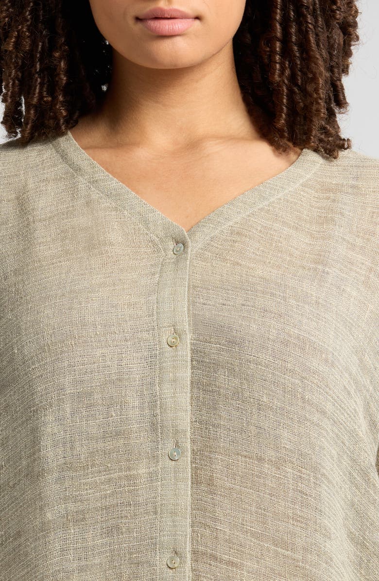 Eileen Fisher Organic Linen Blend Button-Up Shirt, Alternate, color, Natural White