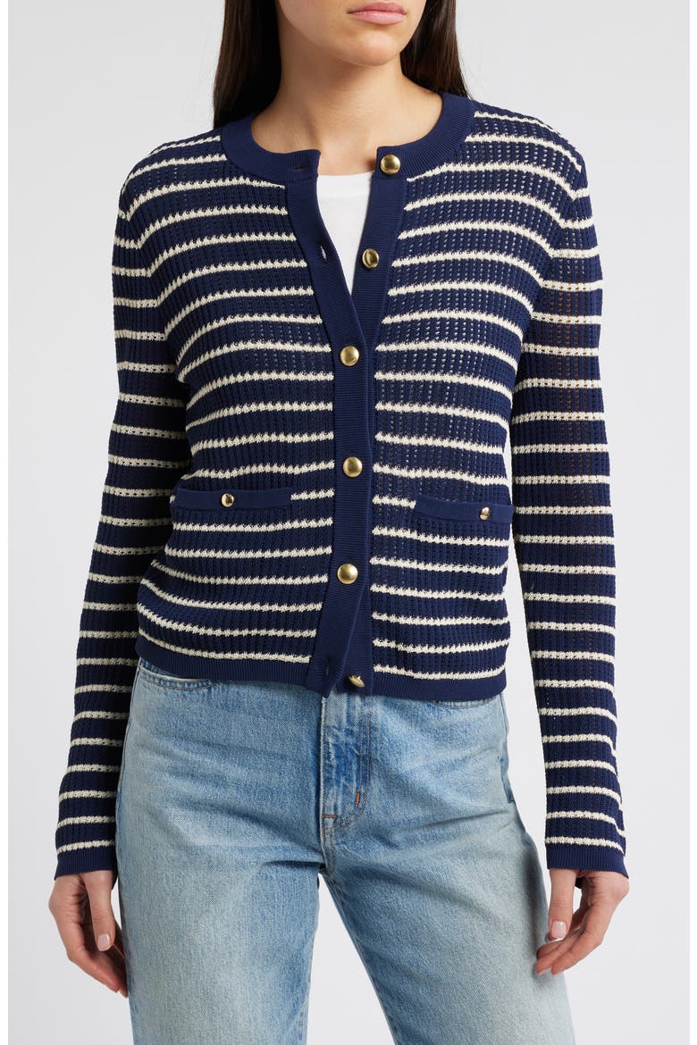Viola Stripe Cardigan, Main, color, INDIGOMULT