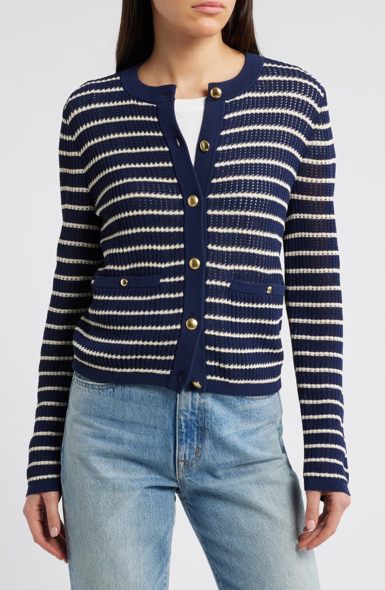 rag & bone Viola Stripe Cardigan, Main, color, Indigomult