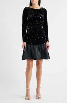 Eliza J Embellished Long Sleeve Ruffle Hem Cocktail Dress