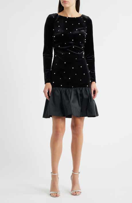 Eliza J Embellished Long Sleeve Ruffle Hem Cocktail Dress