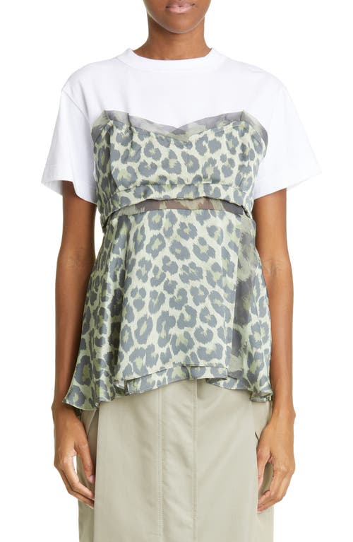 Sacai Leopard Print Mixed Media Peplum Top In Gray