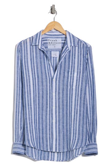 Frank & Eileen Eileen Stripe Relaxed Linen Button-up Shirt In Multi Blue Stripe