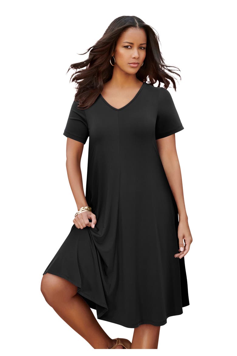 Plus Size Short Sleeve Sleeve Swing Dress, Main, color, BLACK