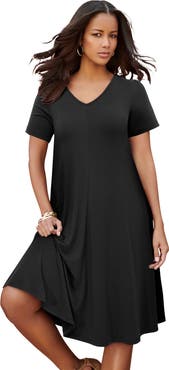 Roaman's Plus Size Short Sleeve Sleeve Swing Dress