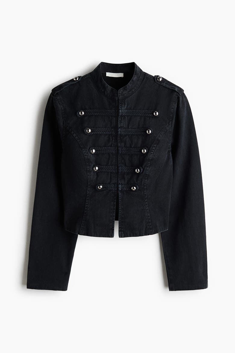 Button-detail Twill Jacket, Alternate, color, Black